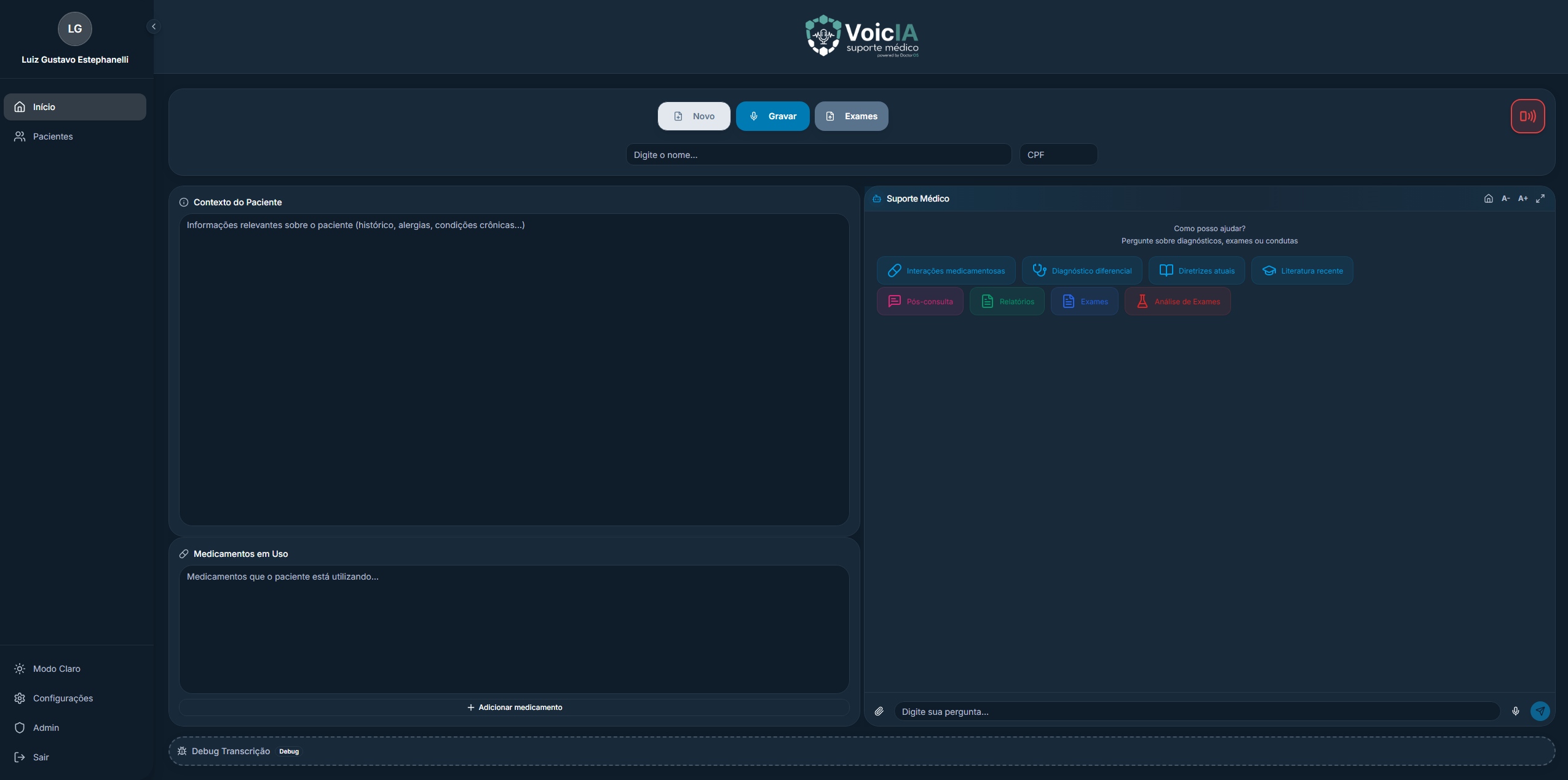 VoicIA - Interface do sistema de suporte médico